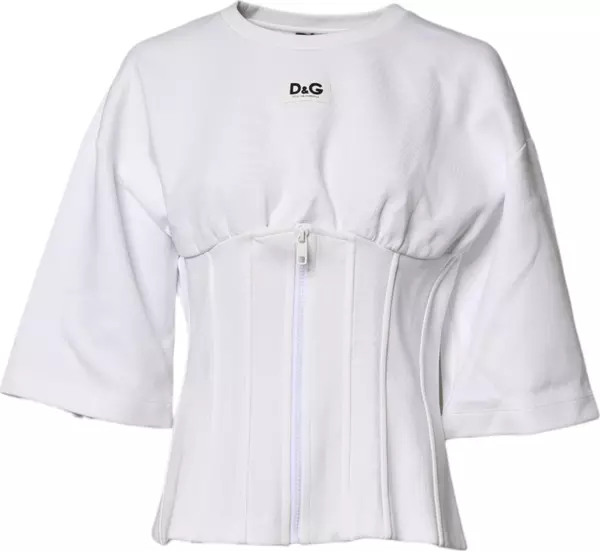 White Cotton Blend 3/4 Sleeves Blouse Top
