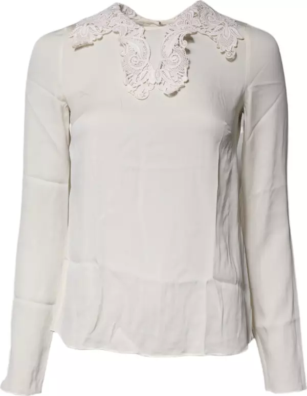 Cream Floral Lace Long Sleeves Blouse Top
