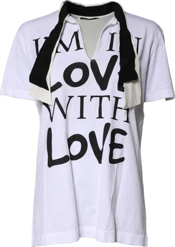 White Cotton Silk Blend Ascot Collar T-shirt