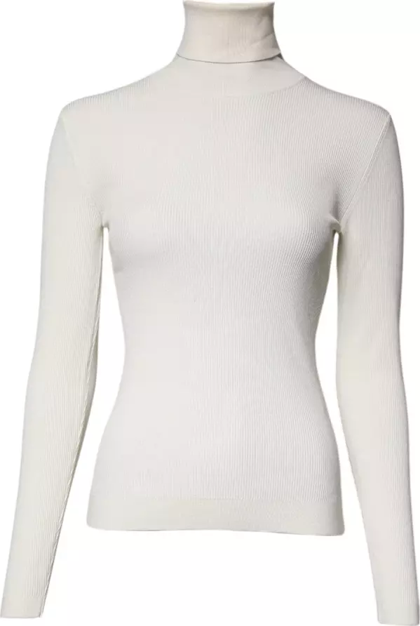 Cream Long Sleeves Turtleneck Slim Sweater