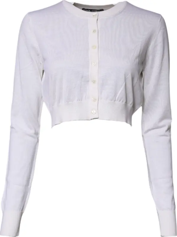 Cream Cashmere Knit Cropped Cardigan Sweater