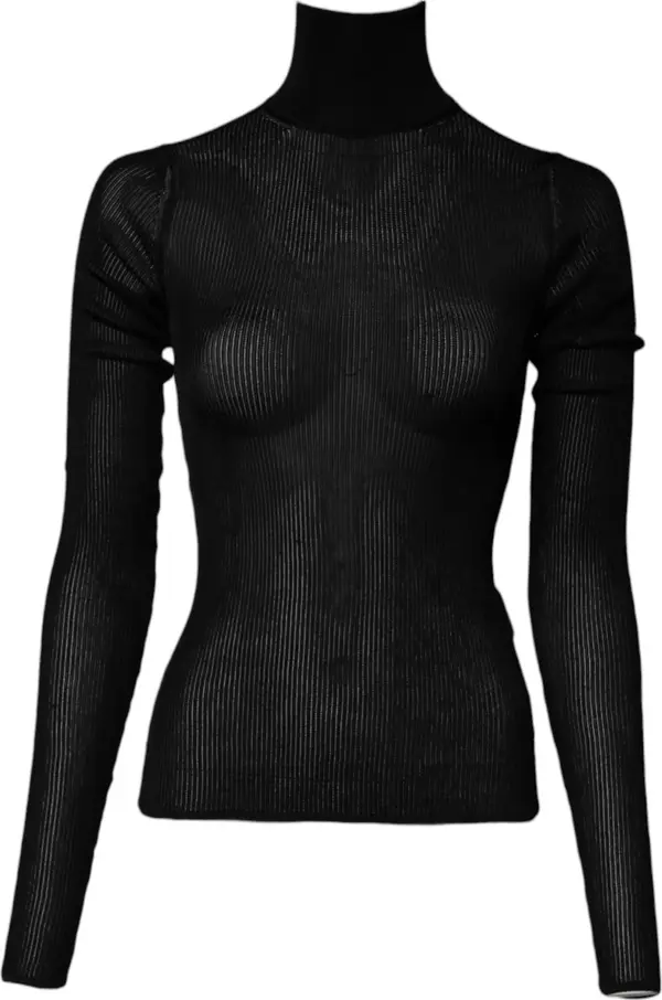 Black Knit Long Sleeves Turtleneck Slim Top