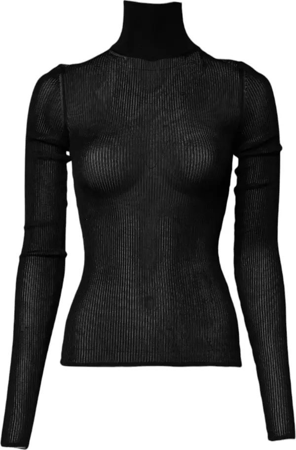 Black Knit Long Sleeves Turtleneck Slim Top