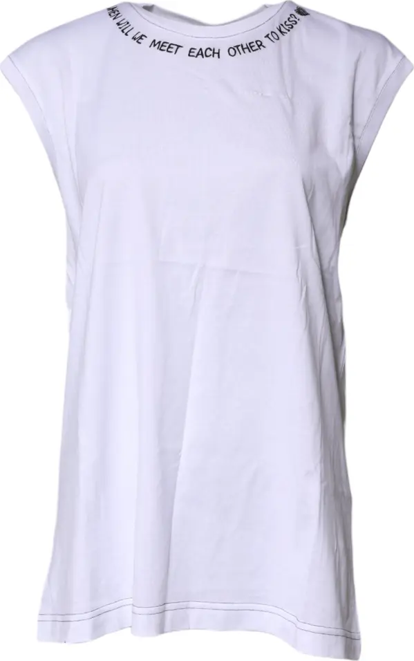 White Cotton Sleeveless Printed Tank T-shirt
