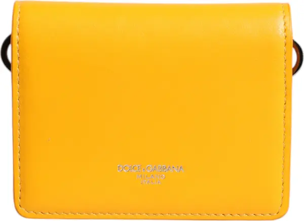 Yellow Leather Bifold Card Holder Crossbody Bag