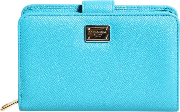 Light Blue Leather Bifold Continental Clutch Wallet