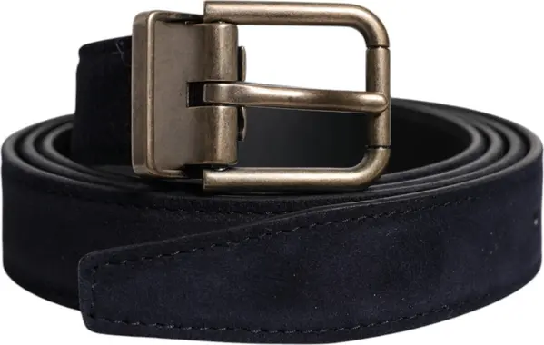 Black Goat Leather Metal Buckle Classic Belt