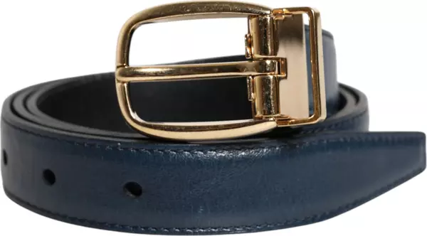 Blue Leather Metal Buckle Classic Belt