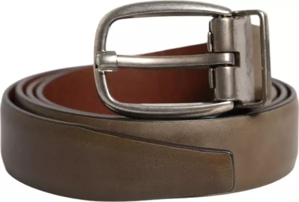 Brown Leather Classic Metal Logo Buckle Belt