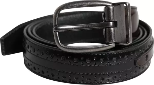 Black Brown Leather Classic Metal Buckle Belt