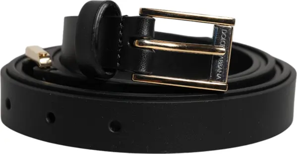 Black Calfskin Classic Metal Logo Buckle Belt