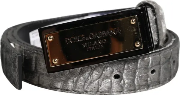 Silver Classic Gold Logo Plaque Buckle Belt