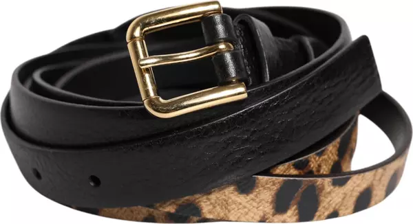 Black Leopard Classic Gold Metal Buckle Belt