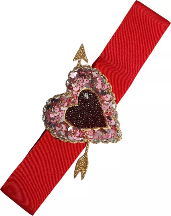 Red Stretch Wide Waist Heart Embellished Belt