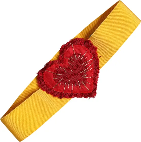Yellow Stretch Wide Waist Heart Embellished Belt