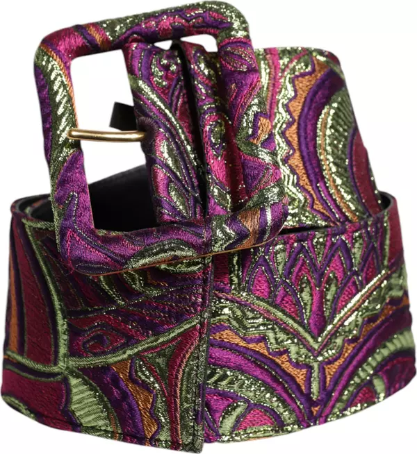 Multicolor Floral Jacquard Wide Waist Belt