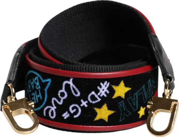 Black Cotton Printed Bag Shoulder Strap