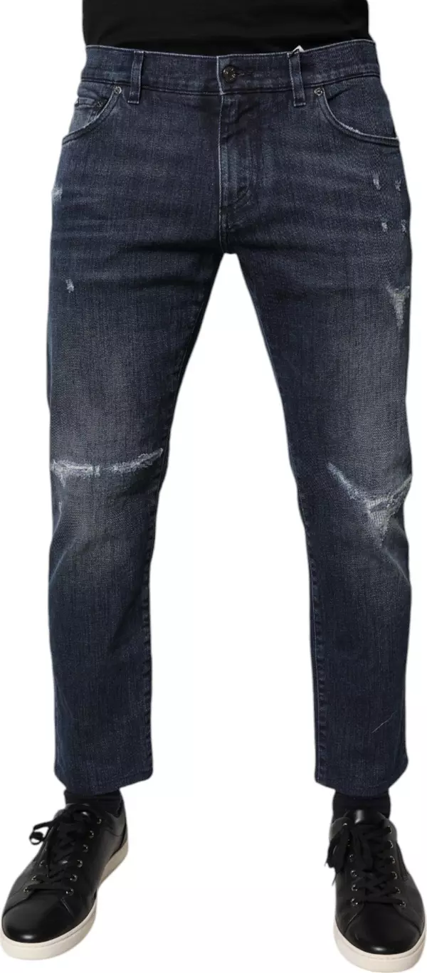 Blue Cotton Stretch Skinny Men Denim Jeans
