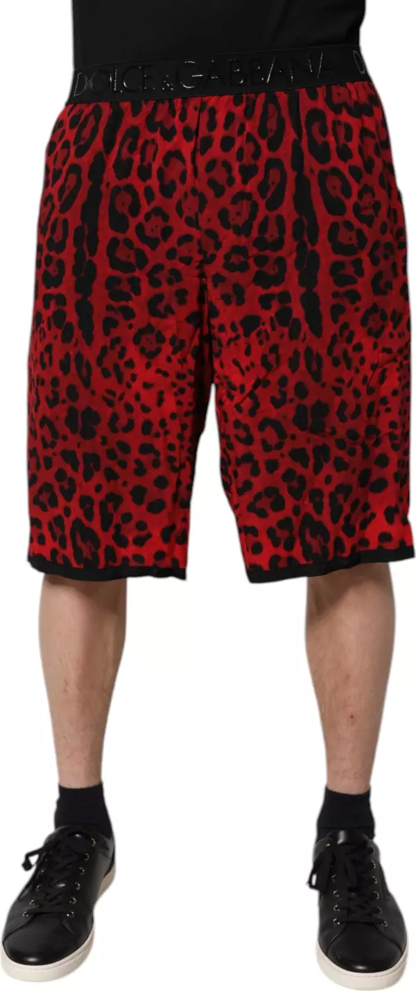 Red Leopard Print Viscose Bermuda Shorts