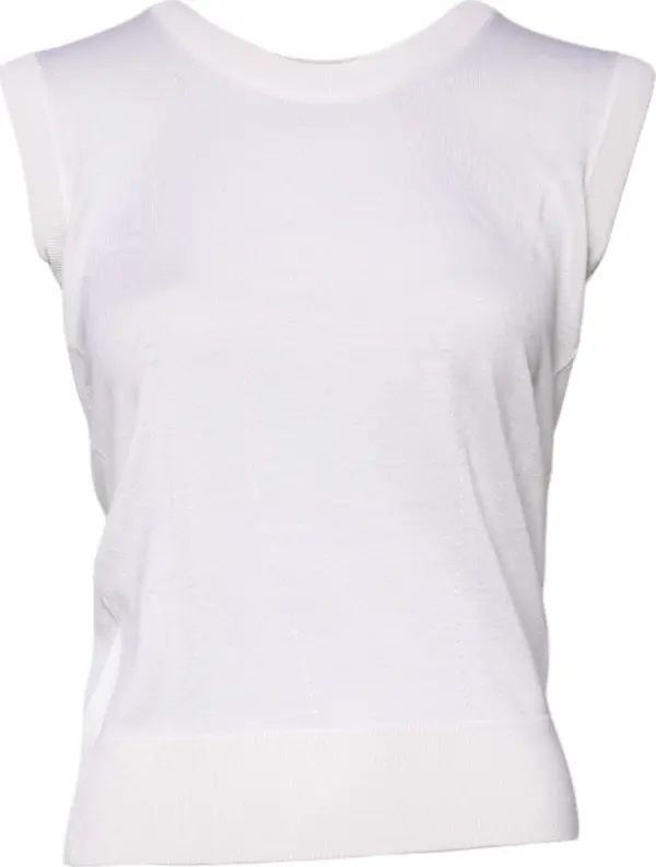 White Sleeveless Cashmere Round Neck Tank Top
