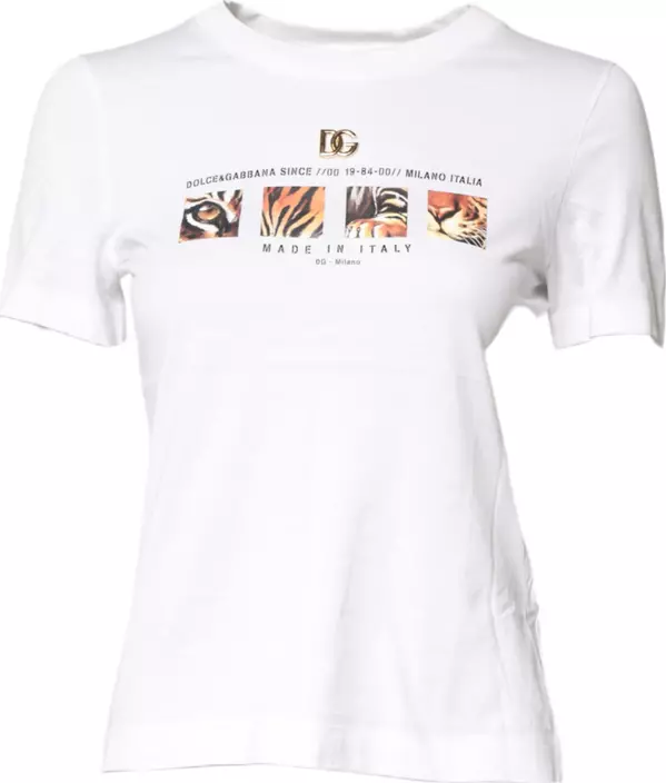 White Cotton Graphic Print Crew Neck T-shirt