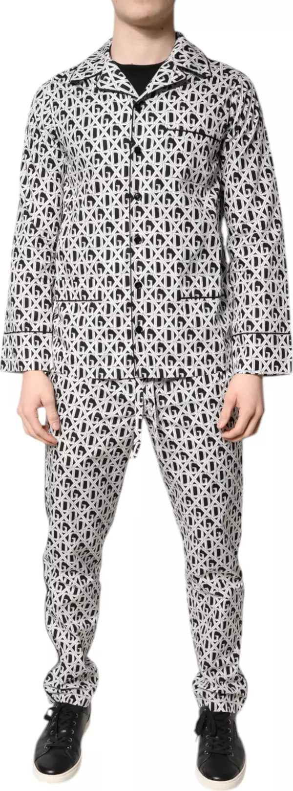 Black White DG Print Cotton Pajama Set Sleepwear
