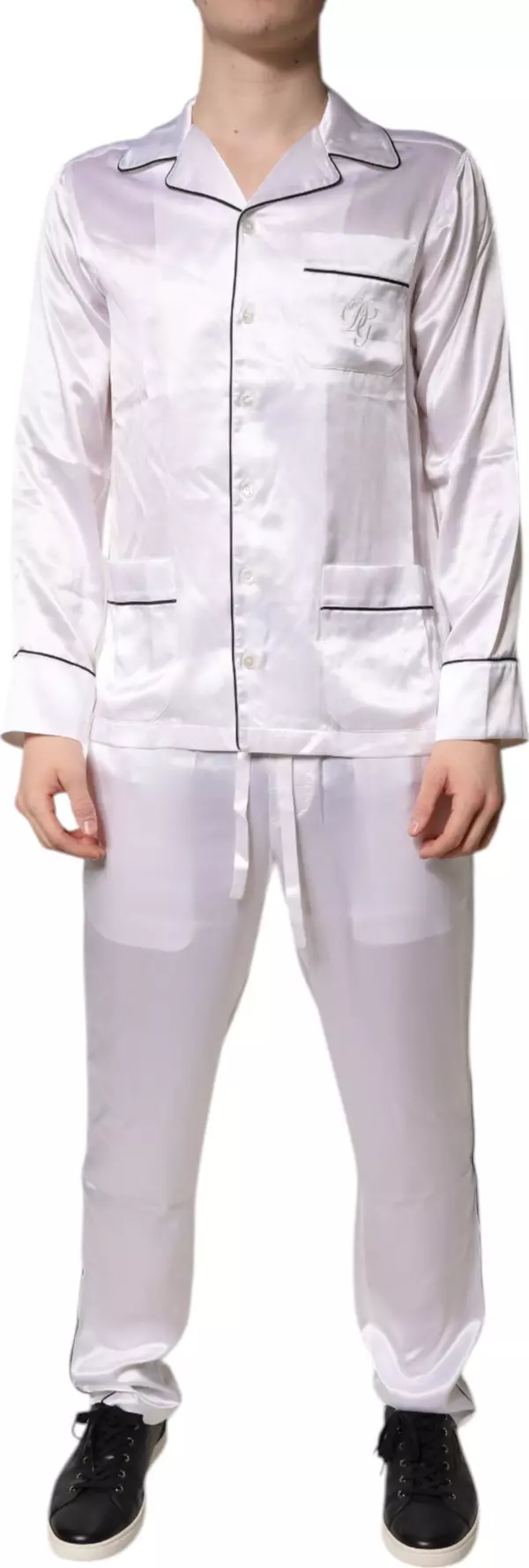 White Satin Silk Men Pajama Set Sleepwear