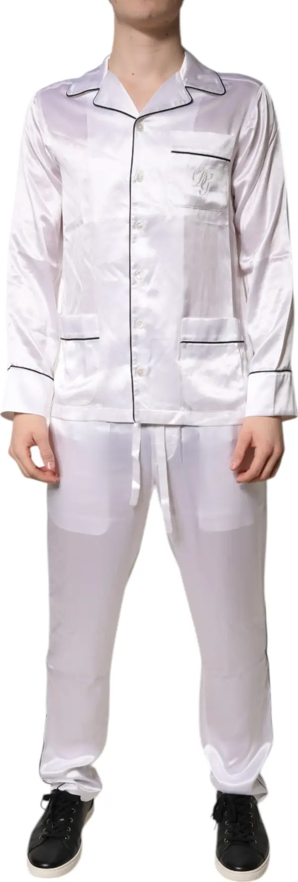 White Satin Silk Men Pajama Set Sleepwear