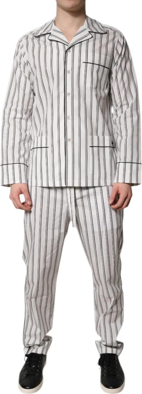 White Black Stripes Cotton Men Pajama Set Sleepwear