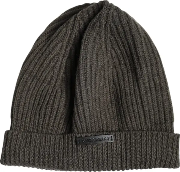 Green Wool DG Plaque Knitted Winter Beanie Hat