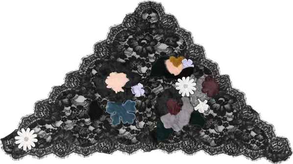 Black Lace Floral Applique Cotton Veil Hat