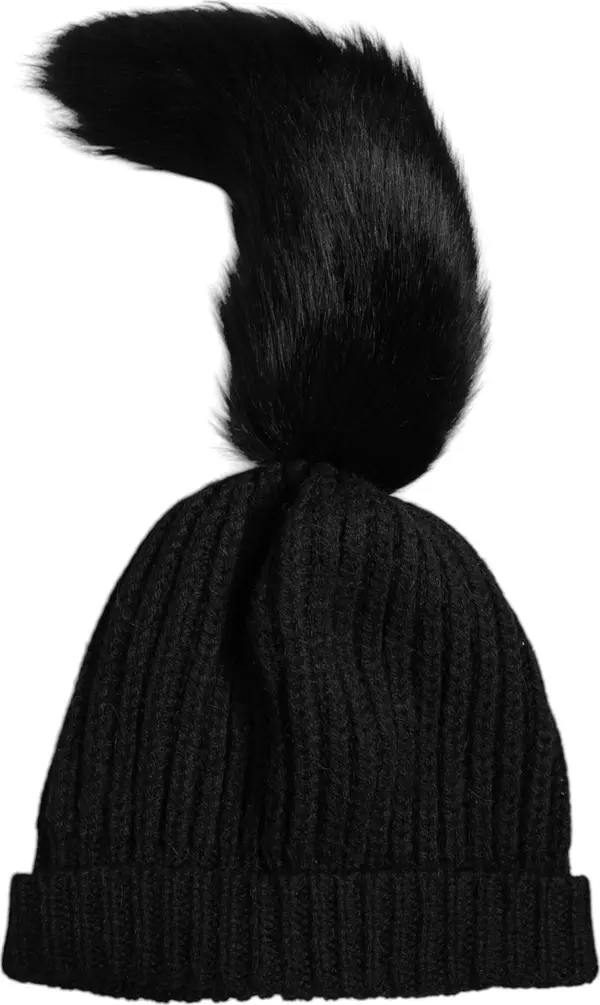 Black Acrylic Knitted Fur Winter Beanie Hat