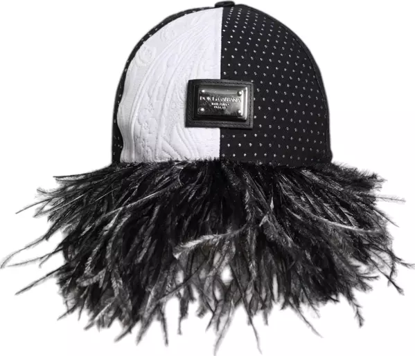 White Black Polka Dot Feathers Baseball Cap