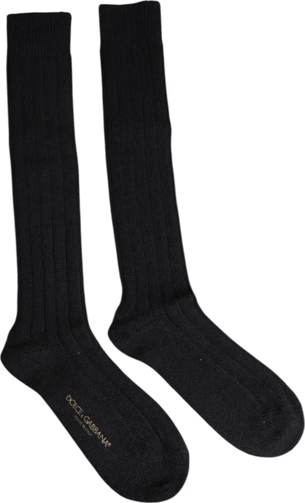Black DG Logo Print Over The Calf Socks