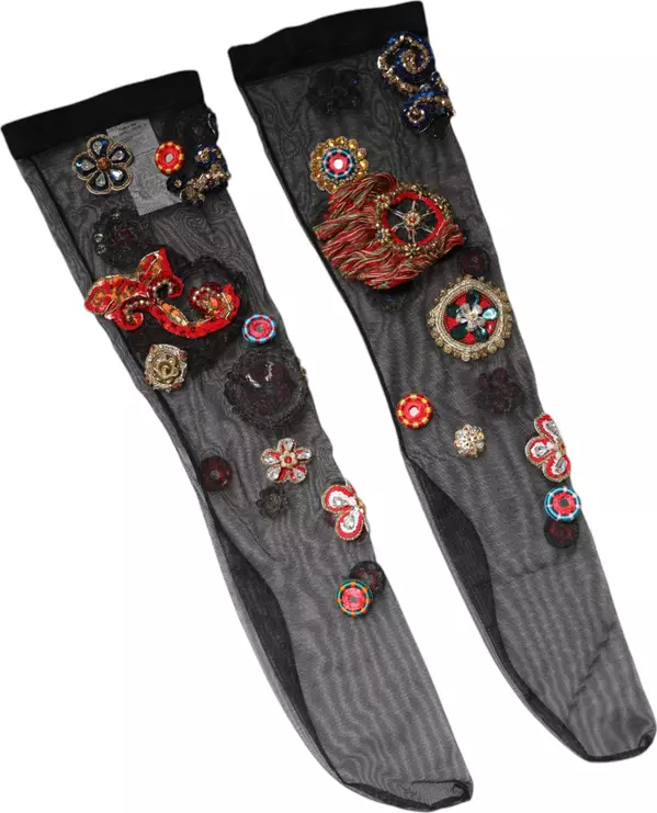 Black Stretch Carretto Crystal Stockings Socks