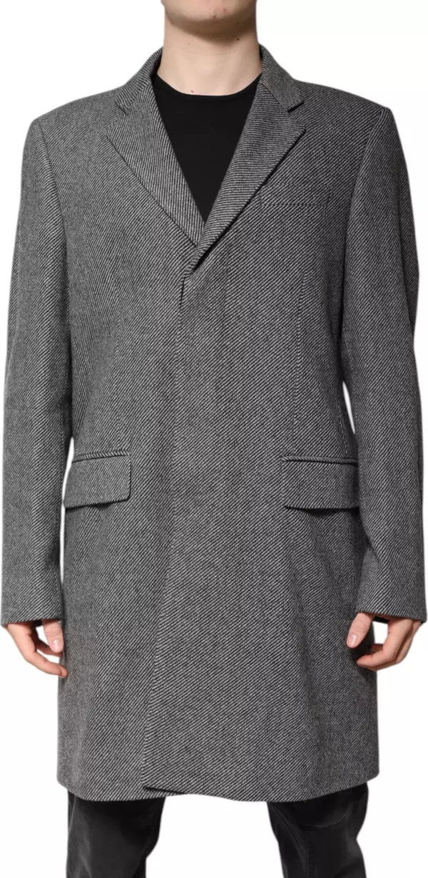 Gray Wool Single Breasted Trench Coat Jacket