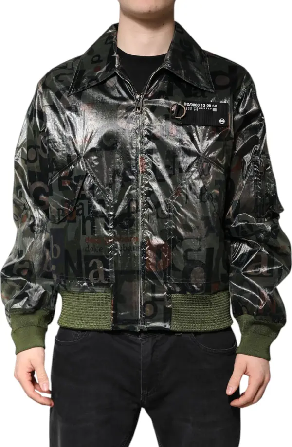 Green DG Logo Print Bomber Full Zip Jacket