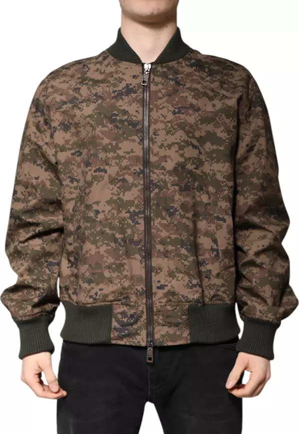 Brown Camouflage Bomber Full Zip Jacket