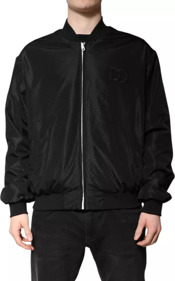 Black Long Sleeves Full Zip Bomber Jacket