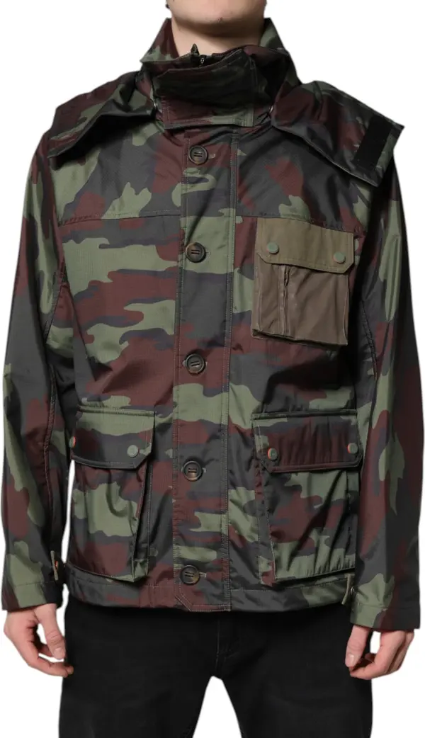 Multicolor Camouflage Button Hooded Jacket