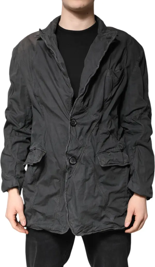 Black Solid Cotton Collared Coat Jacket