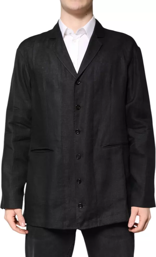 Black Linen Single Breasted Men Coat Blazer
