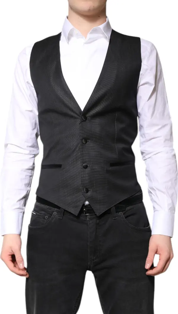 Black Wool Waistcoat Dress Formal Vest