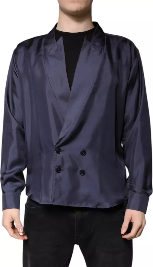 Dark Blue Silk Double Breasted Shirt