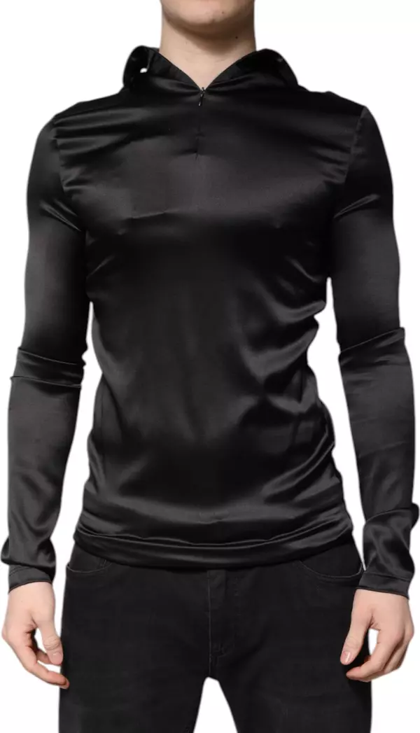 Black Silk Turtleneck Men Pullover Sweater