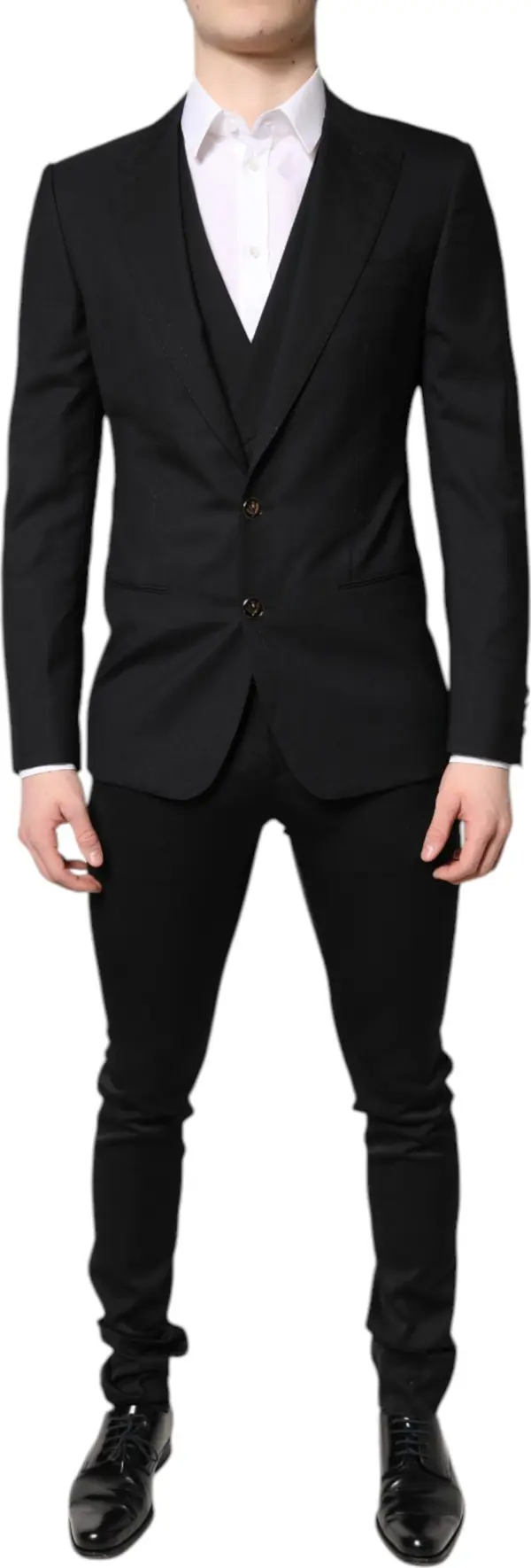 Black Single Breasted Formal Blazer with Vest