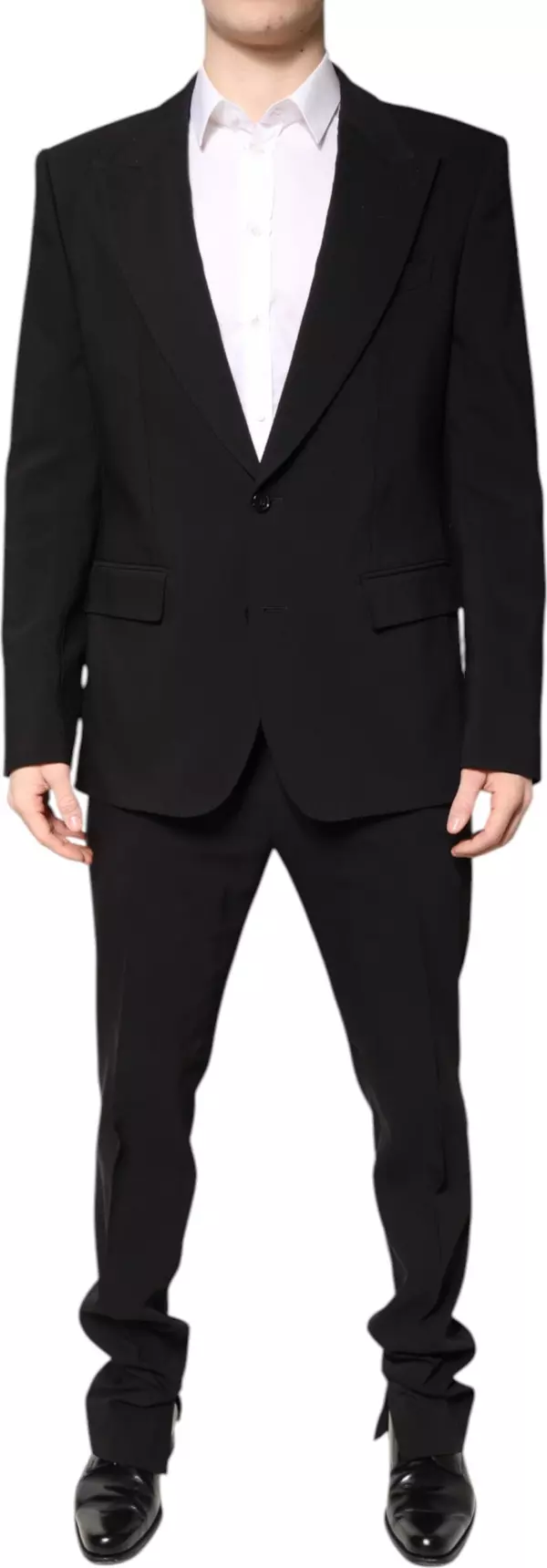 Black Cotton Single Breasted 2 Piece Suit