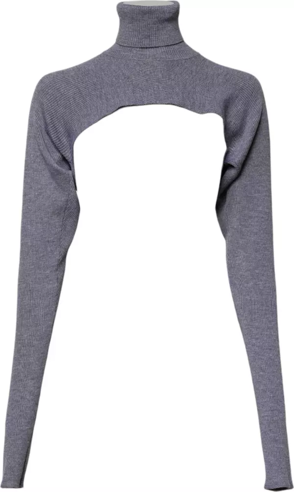 Gray Wool Knit Turtleneck Cropped Top Sweater