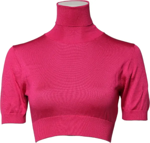 Pink Silk Knitted Turtleneck Cropped Top