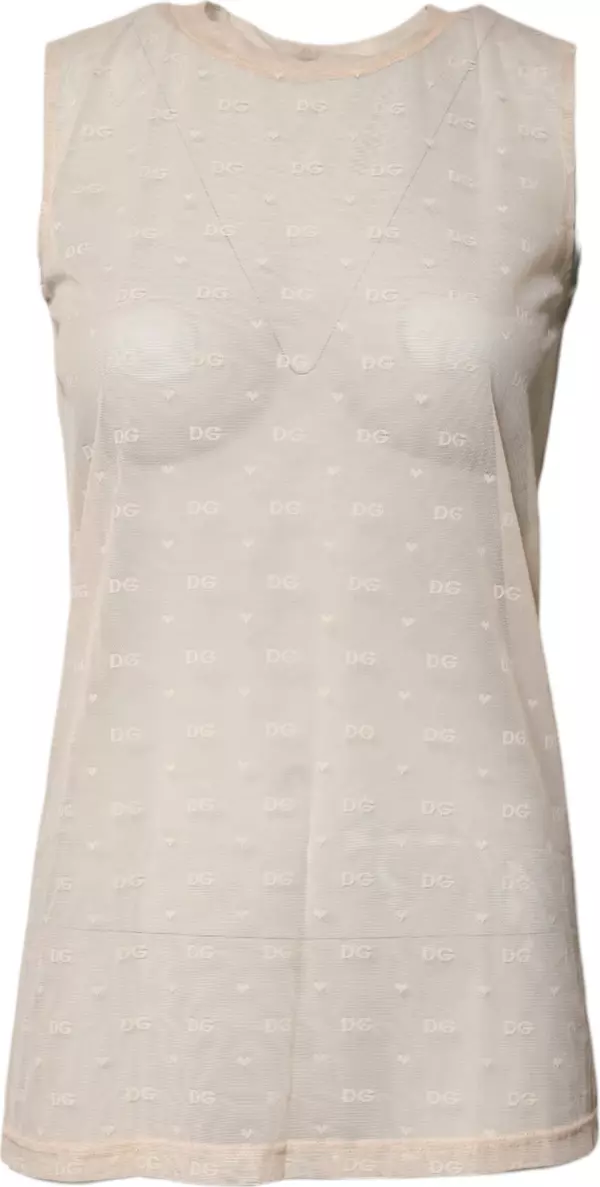 Ivory Nylon Logo See Through Sleeveless Tank Top